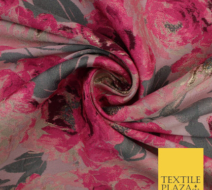 Pink & Grey Floral Textured Brocade Jacquard Dress Craft Decor Fabric 58" 10259