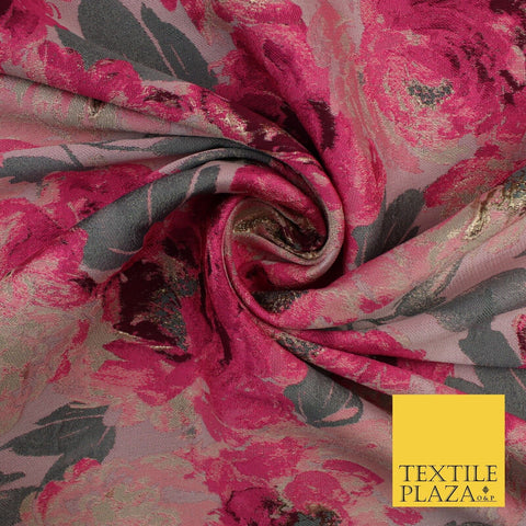 Pink & Grey Floral Textured Brocade Jacquard Dress Craft Decor Fabric 58" 10259