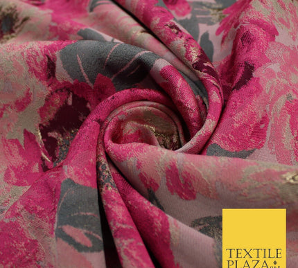Pink & Grey Floral Textured Brocade Jacquard Dress Craft Decor Fabric 58" 10259
