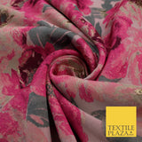 Pink & Grey Floral Textured Brocade Jacquard Dress Craft Decor Fabric 58" 10259