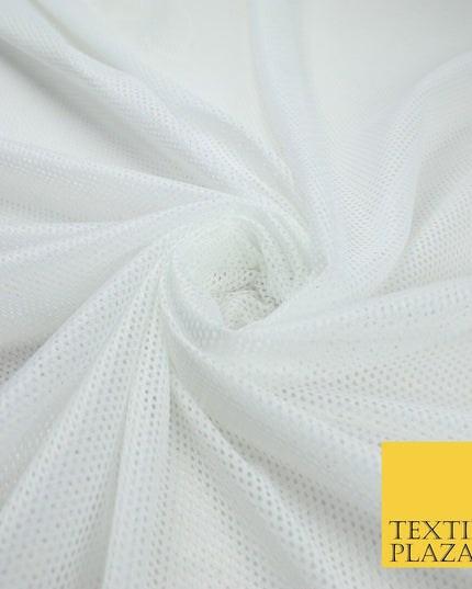 4 COLOURS - Fine Airtex Fish Net Mesh Sports Stretch Polyester Dress Fabric 62"
