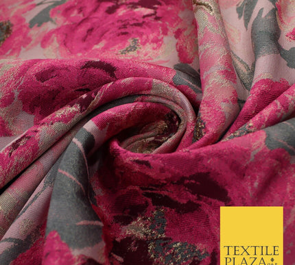 Pink & Grey Floral Textured Brocade Jacquard Dress Craft Decor Fabric 58" 10259