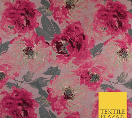 Pink & Grey Floral Textured Brocade Jacquard Dress Craft Decor Fabric 58" 10259