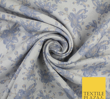 Ice Blue & Denim Blue Gold Metallic Textured Brocade Jacquard Fabric 58" 10252