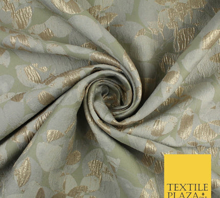 Sage Green Base with Grey & Metallic Gold Leaf Brocade Jacquard Fabric 58" 10248