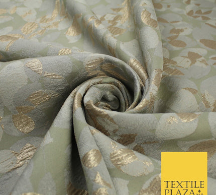 Sage Green Base with Grey & Metallic Gold Leaf Brocade Jacquard Fabric 58" 10248