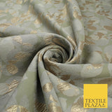 Sage Green Base with Grey & Metallic Gold Leaf Brocade Jacquard Fabric 58" 10248