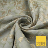 Sage Green Base with Grey & Metallic Gold Leaf Brocade Jacquard Fabric 58" 10248
