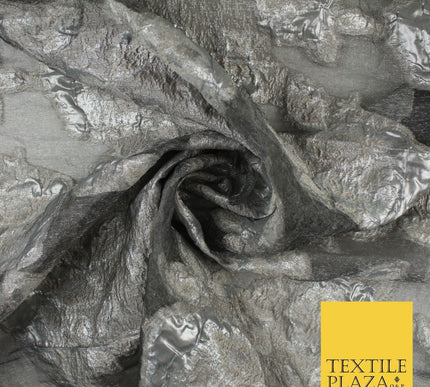 Grey Organza with Silver Metallic Textured Brocade Jacquard Fabric58" 10243