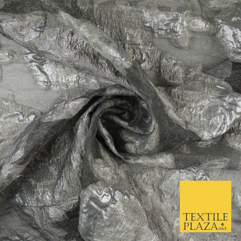 Grey Organza with Silver Metallic Textured Brocade Jacquard Fabric58" 10243