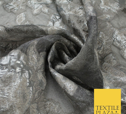 Grey Organza with Silver Metallic Textured Brocade Jacquard Fabric58" 10243