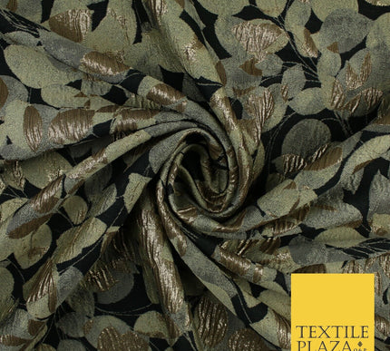 Black Base with Sage Green Metallic Textured Brocade Jacquard Fabric 58" 10244