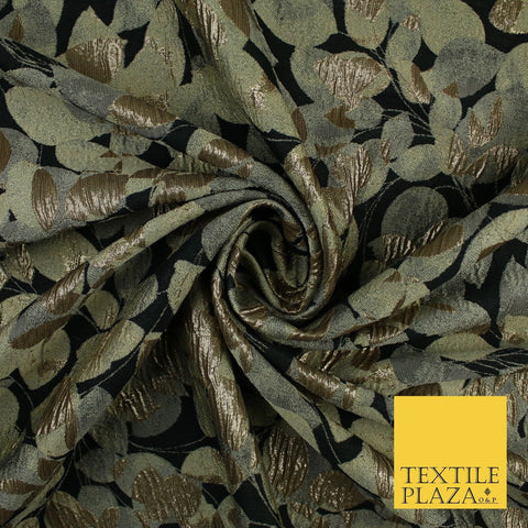 Black Base with Sage Green Metallic Textured Brocade Jacquard Fabric 58" 10244