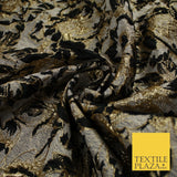 Grey with Black & Metallic Gold Floral Textured Brocade Jacquard Fabric58" 10257
