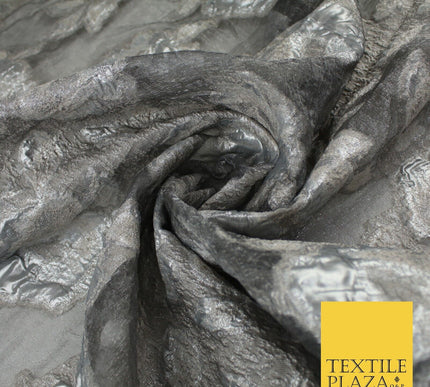 Grey Organza with Silver Metallic Textured Brocade Jacquard Fabric58" 10243