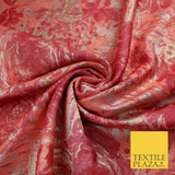 Peach with Raspberry Metallic Flower Textured Brocade Jacquard Fabric 58" 10247