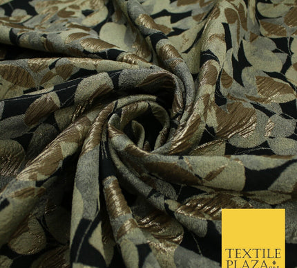 Black Base with Sage Green Metallic Textured Brocade Jacquard Fabric 58" 10244
