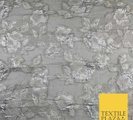Grey Organza with Silver Metallic Textured Brocade Jacquard Fabric58" 10243