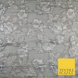 Grey Organza with Silver Metallic Textured Brocade Jacquard Fabric58" 10243