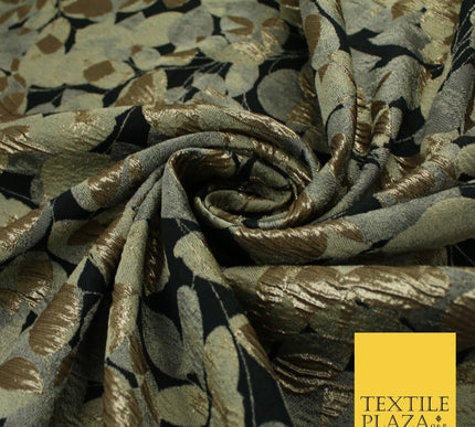 Black Base with Sage Green Metallic Textured Brocade Jacquard Fabric 58" 10244