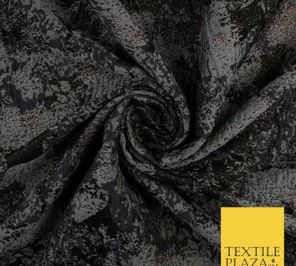 Black with Grey & Metallic Cloud Patch Textured Brocade Jacquard Fabric58" 10245