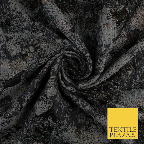 Black with Grey & Metallic Cloud Patch Textured Brocade Jacquard Fabric58" 10245