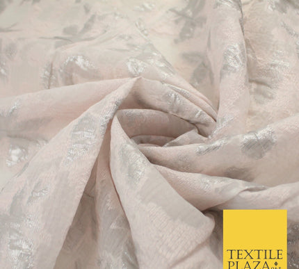 Pale Pink Organza with Pink & Metallic Textured Brocade Jacquard Fabric58" 10242