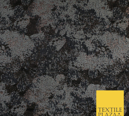 Black with Grey & Metallic Cloud Patch Textured Brocade Jacquard Fabric58" 10245