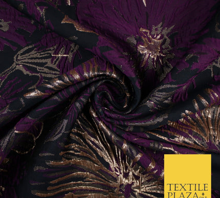 Jet Navy & Purple Metallic Wild Flower Textured Brocade Jacquard Fabric 58"10241