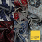 5 Designs - Grey Organza Base Large Flower Textured Brocade Jacquard Fabric 58"