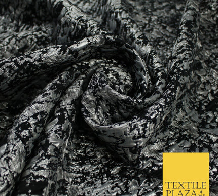 Black with Silver Metallic Brushstroke Textured Brocade Jacquard Fabric58" 10246