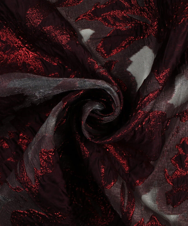 5 Designs - Grey Organza Base Large Flower Textured Brocade Jacquard Fabric 58"