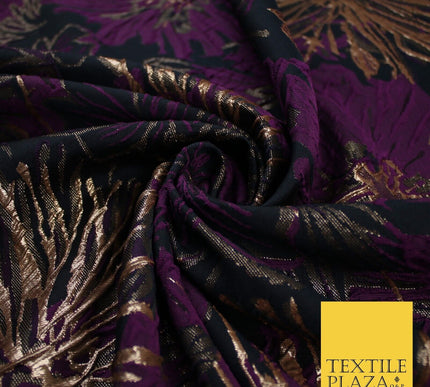 Jet Navy & Purple Metallic Wild Flower Textured Brocade Jacquard Fabric 58"10241
