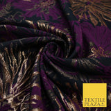 Jet Navy & Purple Metallic Wild Flower Textured Brocade Jacquard Fabric 58"10241