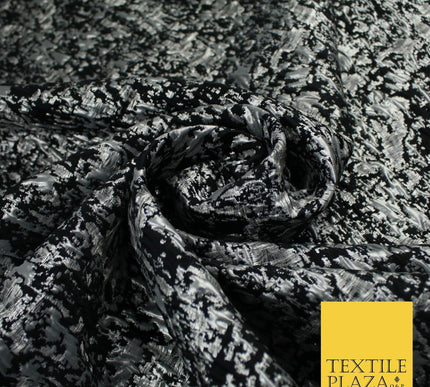 Black with Silver Metallic Brushstroke Textured Brocade Jacquard Fabric58" 10246