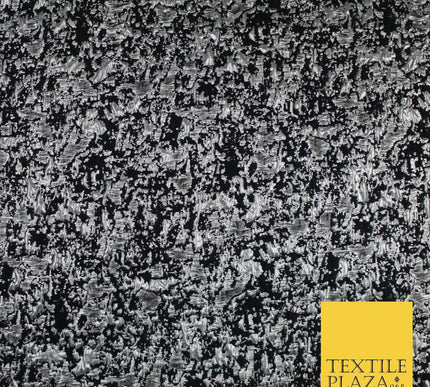 Black with Silver Metallic Brushstroke Textured Brocade Jacquard Fabric58" 10246