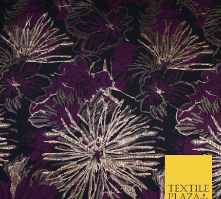 Jet Navy & Purple Metallic Wild Flower Textured Brocade Jacquard Fabric 58"10241