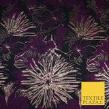 Jet Navy & Purple Metallic Wild Flower Textured Brocade Jacquard Fabric 58"10241