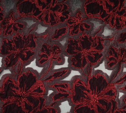 5 Designs - Grey Organza Base Large Flower Textured Brocade Jacquard Fabric 58"