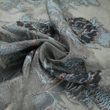 5 Designs - Grey Organza Base Large Flower Textured Brocade Jacquard Fabric 58"