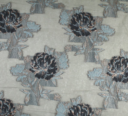 5 Designs - Grey Organza Base Large Flower Textured Brocade Jacquard Fabric 58"