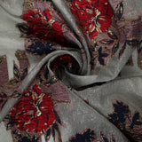 5 Designs - Grey Organza Base Large Flower Textured Brocade Jacquard Fabric 58"