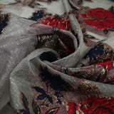 5 Designs - Grey Organza Base Large Flower Textured Brocade Jacquard Fabric 58"