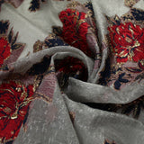5 Designs - Grey Organza Base Large Flower Textured Brocade Jacquard Fabric 58"