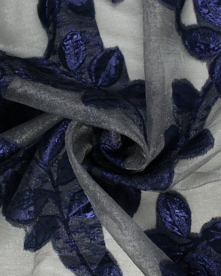 5 Designs - Grey Organza Base Large Flower Textured Brocade Jacquard Fabric 58"