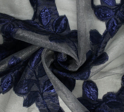 5 Designs - Grey Organza Base Large Flower Textured Brocade Jacquard Fabric 58"