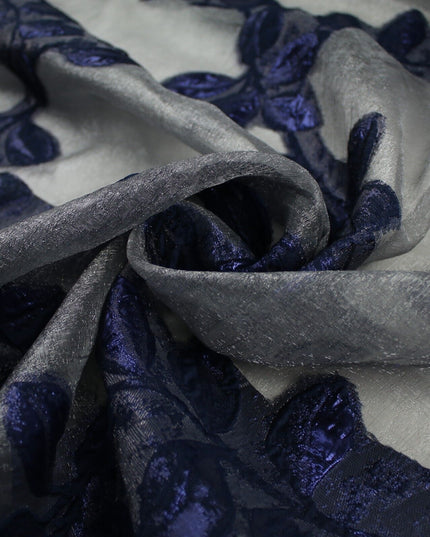 5 Designs - Grey Organza Base Large Flower Textured Brocade Jacquard Fabric 58"