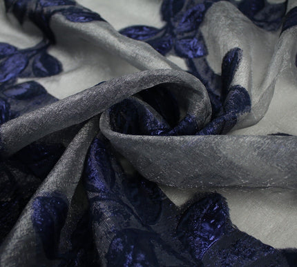5 Designs - Grey Organza Base Large Flower Textured Brocade Jacquard Fabric 58"