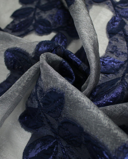 5 Designs - Grey Organza Base Large Flower Textured Brocade Jacquard Fabric 58"