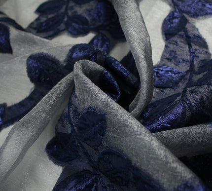 5 Designs - Grey Organza Base Large Flower Textured Brocade Jacquard Fabric 58"